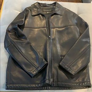 J Crew Black Leather Thermal Lining Coat Jacket L